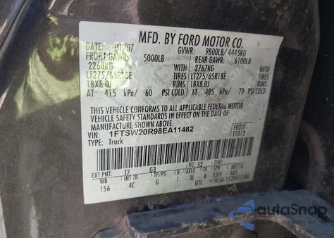 2008 Ford F-250 Lariat z USA, uszkodzony, nr VIN 1FTSW20R98EA11482